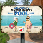 Welcome To Grandma Grandpa Pool, Funny Cartoon Personalized Metal Sign